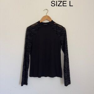 Black Long Sleeve Top with Sheer Pattern